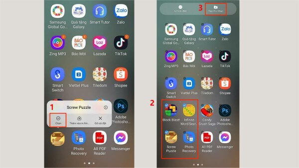 Chọn các ứng dụng để nhóm vào một nhóm