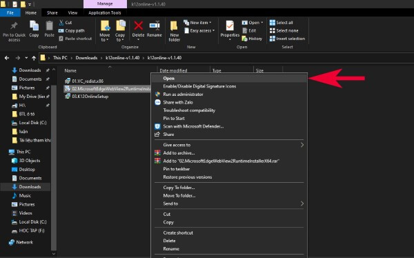 Mở file “02.MicrosoftEdgeWebView2RuntimeInstall…”.