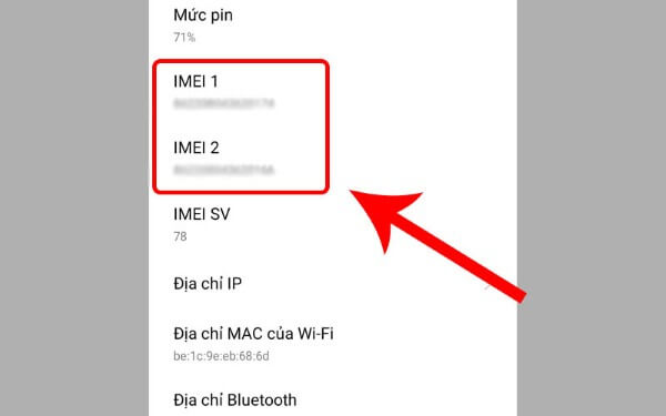So sánh với thông tin số IMEI trong máy