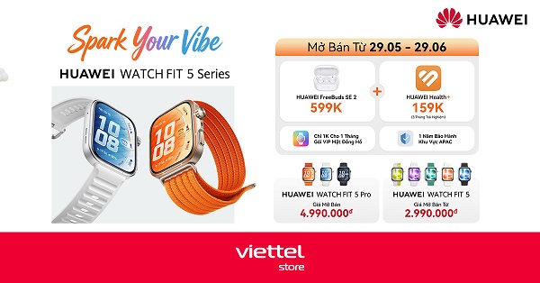 Viettel Store mở bán chính thức Huawei Watch Fit 5 series giá chỉ từ 2.990.000đ