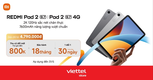 Viettel Store mở bán Xiaomi Redmi Pad 2 9.7 Series giá chỉ từ 4.790.000đ