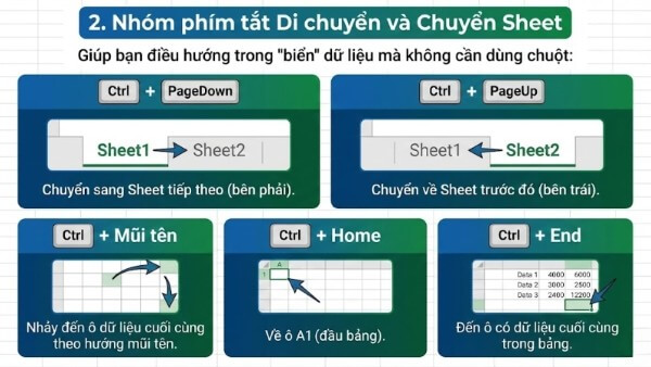 Tổng hợp phím tắt di chuyển và chọn dữ liệu