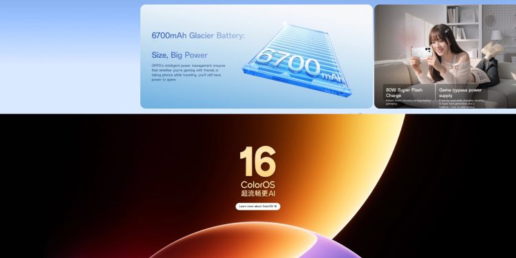 Dung lượng pin và hệ điều hành OPPO Reno16
