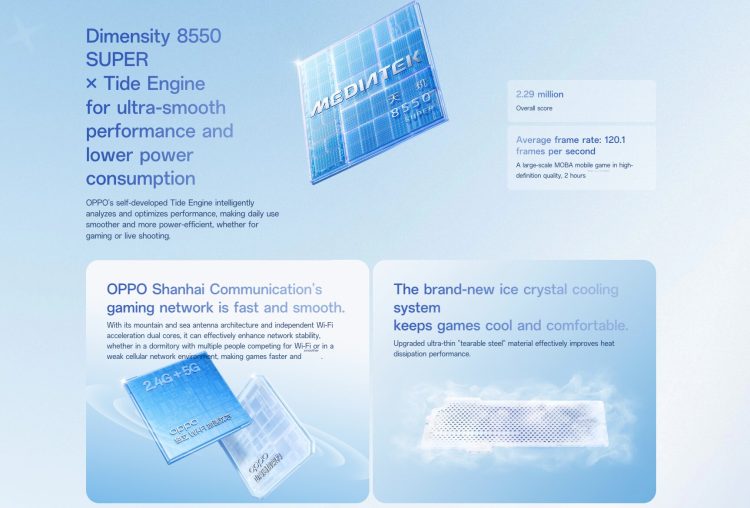 Chip MediaTek Dimensity 8550 SUPER x Tide Engine trên OPPO Reno16