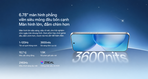 OPPo Reno16 Pro sở hữu kích thước màn hình 6.78 inch