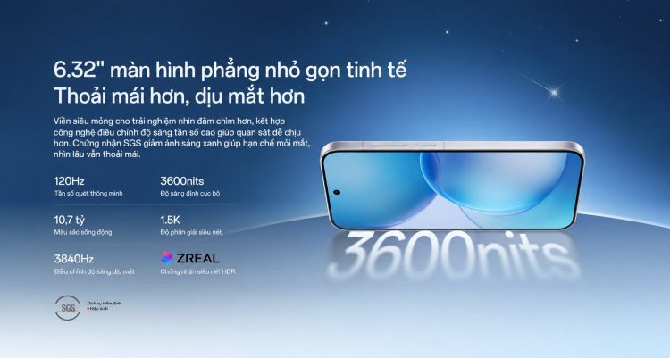 Kích thước OPPO Reno16 6.32 inch, nhỏ hơn bản tiền nhiệm