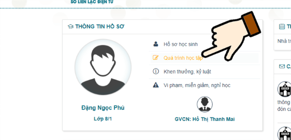 Chọn Thông tin hồ sơ → Quá trình học tập