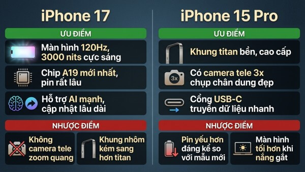 Đánh giá ưu và nhược điểm của iPhone 17 và iPhone 15 Pro
