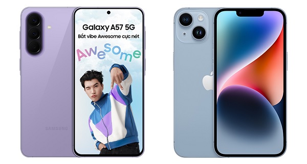 So sánh Samsung Galaxy A57 5G và iPhone 14
