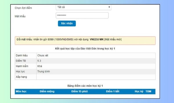 Hệ thống hiển thị đầy đủ thông tin