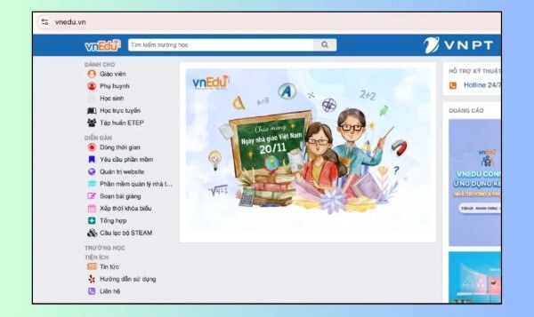 Mở trình duyệt và truy cập vào https://vnedu.vn