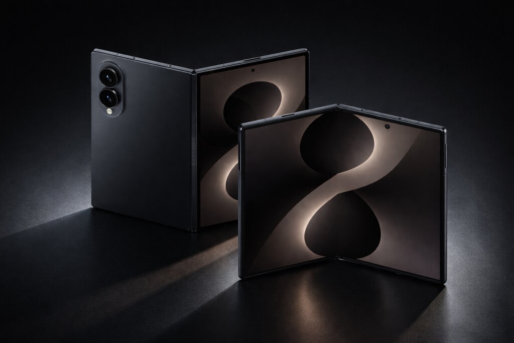 Các phần nếp gấp và viền màn hình khó nhận thấy hơn trên Galaxy Z Fold8 màu đen