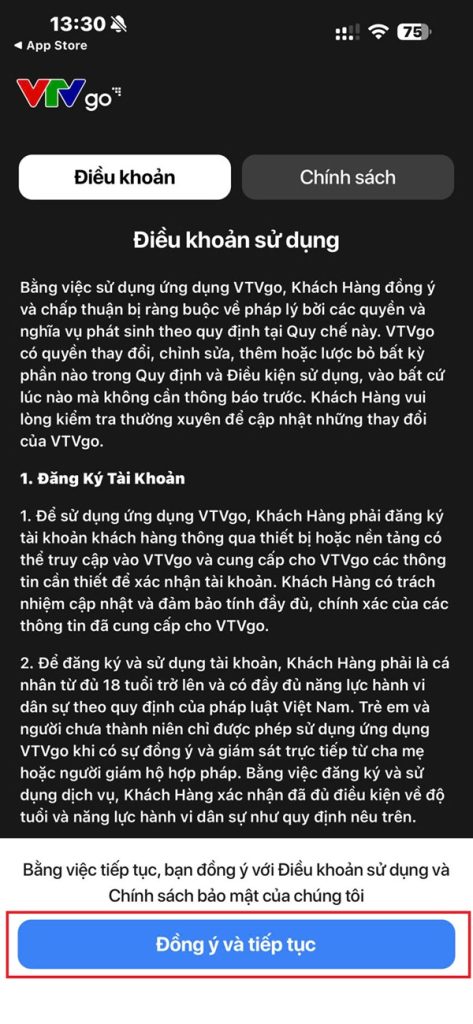 Nhấp vào dòng “Đồng ý và tiếp tục” để chính thức bước vào kho nội dung