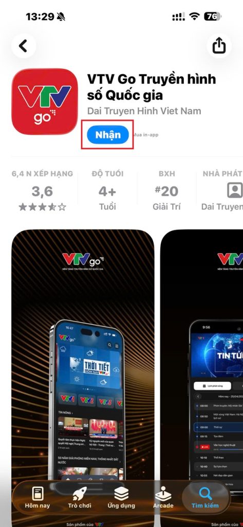 Tải về và cài đặt ứng dụng VTV Go