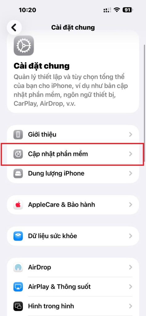 Cập nhật hệ điều hành mới nhất