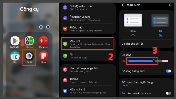 Thiết lập độ sáng màn hình ở mức vừa phải