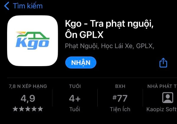 Phần mềm Kgo - Ôn GPLX, tra phạt nguội