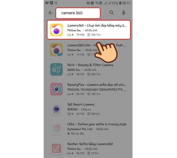 Nhập từ khóa "Camera 360" để tìm kiếm