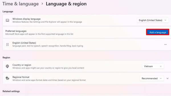 Chọn Add a language