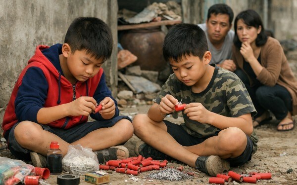 Không để trẻ em tự ý sử dụng các sản phẩm pháo hoa