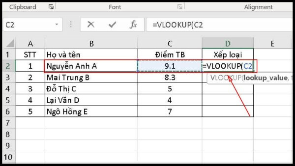 Nhập công thức VLOOKUP