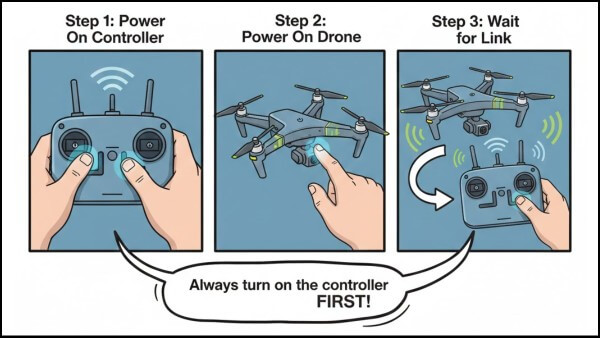 Nhấn giữ nút nguồn trên drone để khởi động