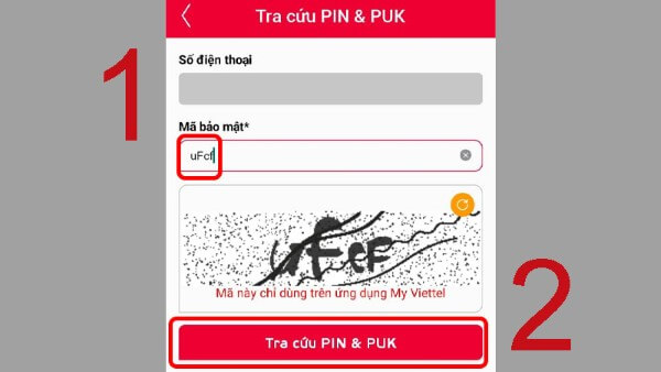 Nhấn “Tra cứu PIN/PUK”