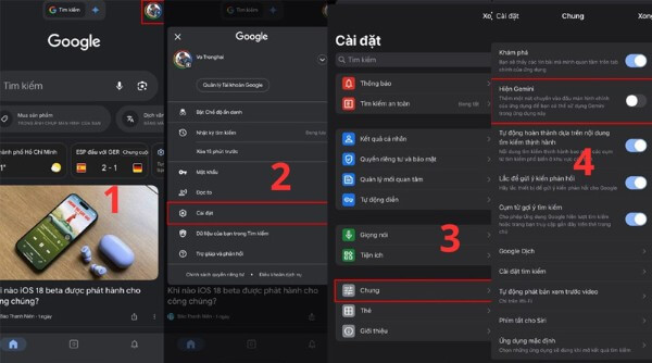Tắt mục “Hiện Gemini”
