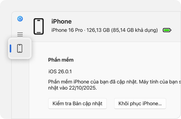 Sau khi kết nối sẽ hiển thị đầy đủ thông tin thiết bị