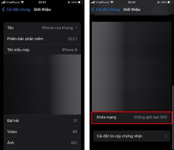 Kiểm tra thông tin mục Khóa mạng
