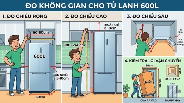 Hướng dẫn đo và chọn chiều cao tủ lạnh phù hợp không gian