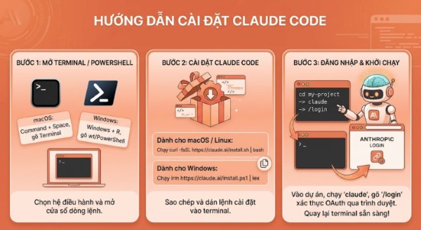 Tiến hành cài đặt Claude Code theo các bước hướng dẫn