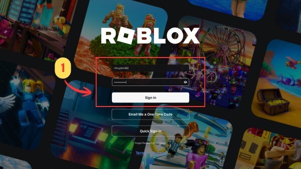Đăng nhập tài khoản Roblox và truy cập vào game Kaizen