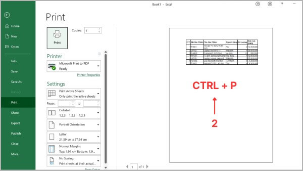 Nhấn Ctrl + P