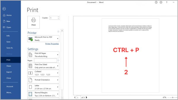 Nhấn tổ hợp phím Ctrl + P