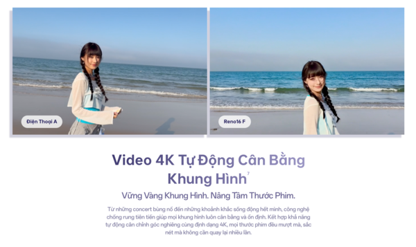 Công nghệ Video 4K Tự Động Cân Bằng Khung Hình trên OPPO Reno16 F 5G