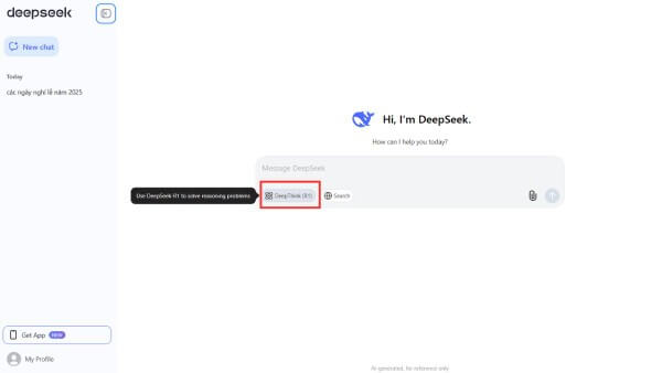 Truy cập nền tảng DeepSeek