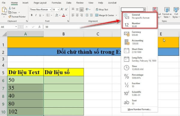 Mở Column Data Format → chọn General