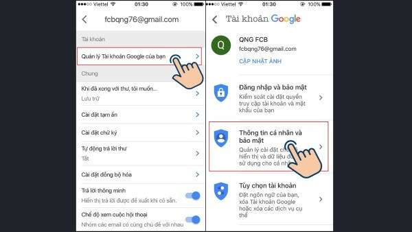 Chọn Quản lý Tài khoản Google của bạn