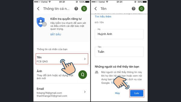 Chọn Chỉnh sửa phần Tên hiển thị