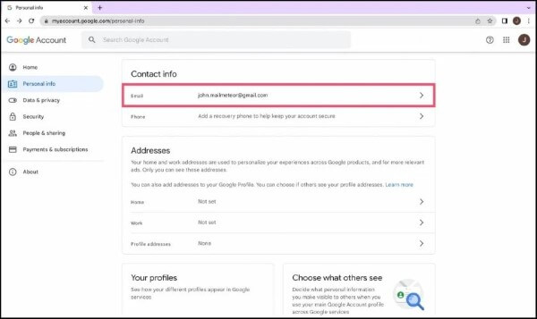 Chọn chỉnh sửa địa chỉ email hiện tại