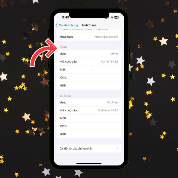 Tìm mục SIM kỹ thuật số hoặc IMEI eSIM trong phần Giới thiệu