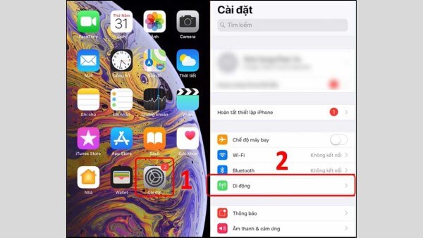 Mở Cài đặt → Di động