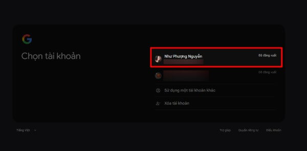 Chọn tài khoản Google muốn sử dụng