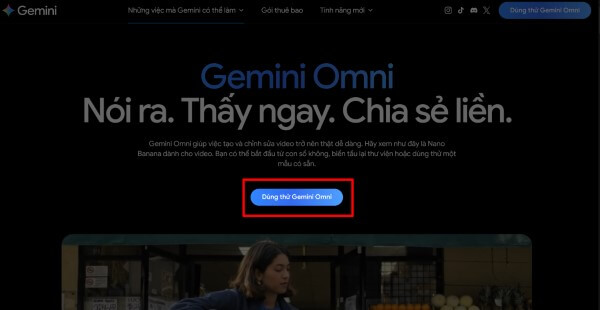 Nhấn Dùng thử Gemini Omni