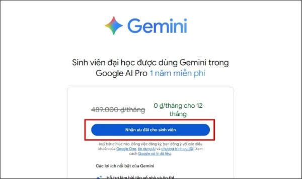 Chọn “Nhận ưu đãi cho sinh viên”