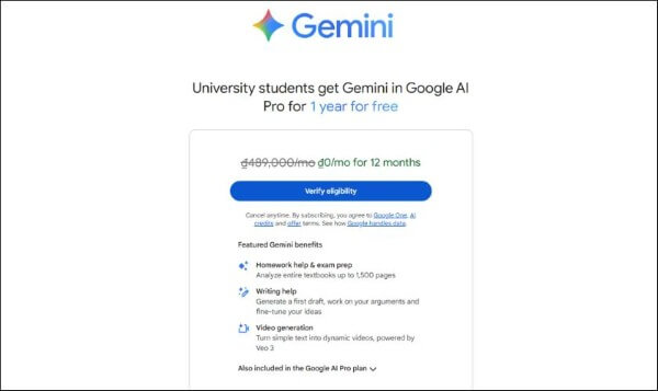Sinh viên được khả sử dụng miễn phí gói Gemini Advanced trong 12 tháng