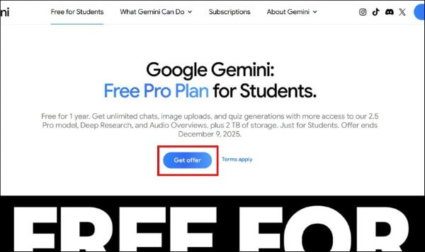 Truy cập website chính thức của Google Gemini Student