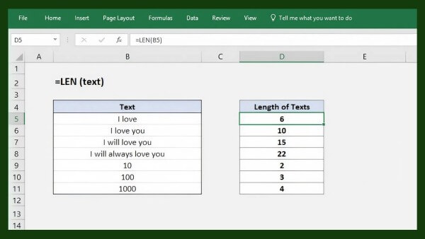Cú pháp của hàm LEN: =LEN(text)