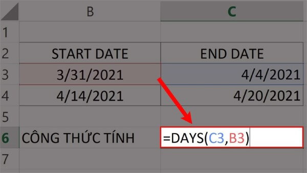Công thức hàm DAYS giúp tính khoảng cách giữa hai mốc thời gian